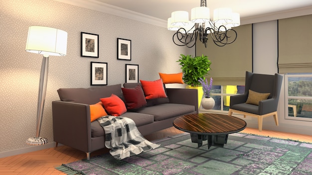 Illustration of Sofa hovering in living room