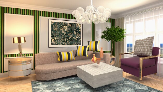 Illustration of Sofa hovering in living room