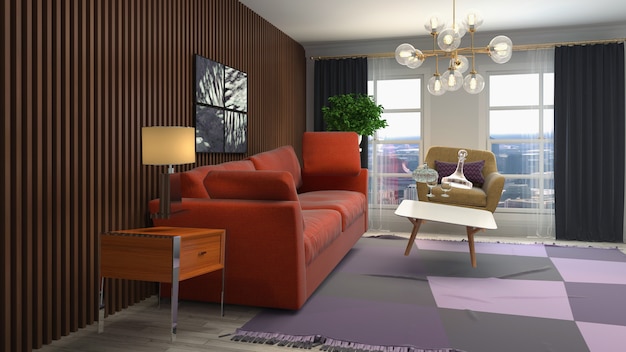 Illustration of Sofa hovering in living room