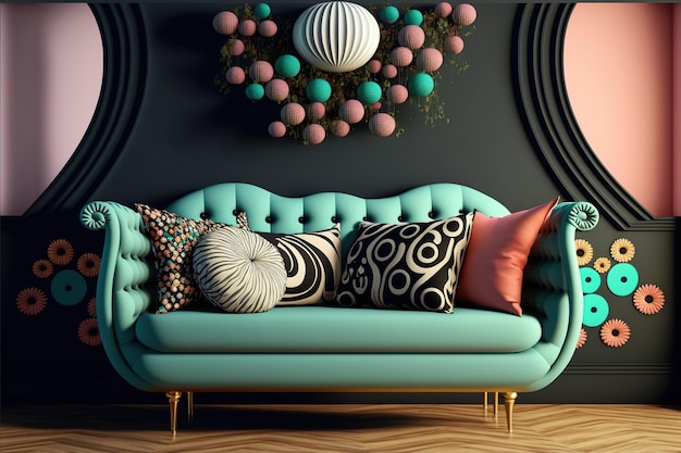 Illustration of a sofa with decorations