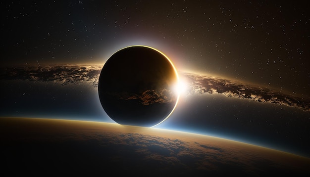 Illustration of a solar eclipse view from space