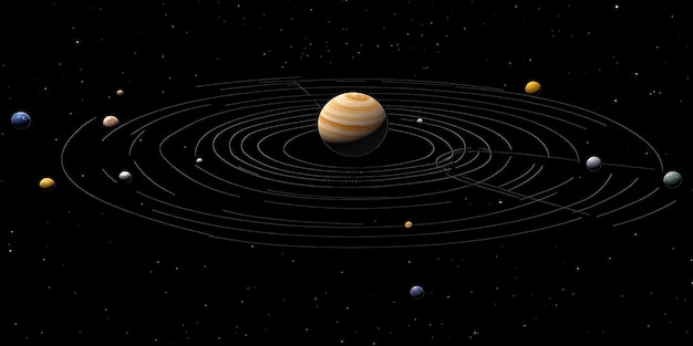 Illustration of the solar system with planets and their orbits