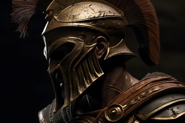 Illustration of spartan king Leonid in golden armor and helmet Neural network AI generated