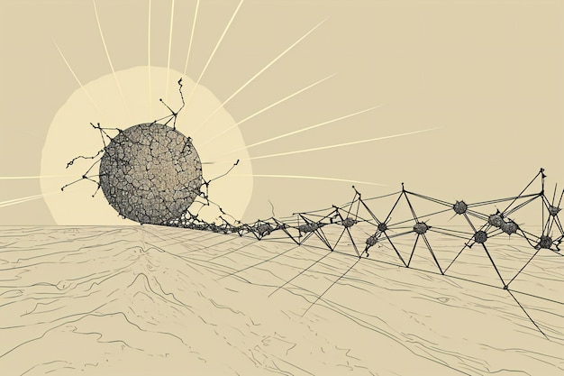 Illustration of a sphere in the middle of the desert