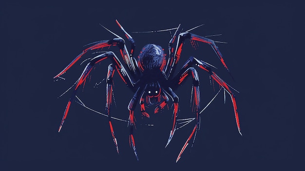 An illustration of a spider with red legs and blue body on a dark blue background