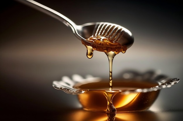 Illustration of a spoon drizzling honey into a bowl of liquid created with Generative AI technology