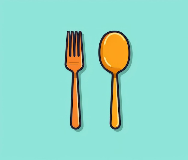 An illustration of a spoon and fork on a blue background