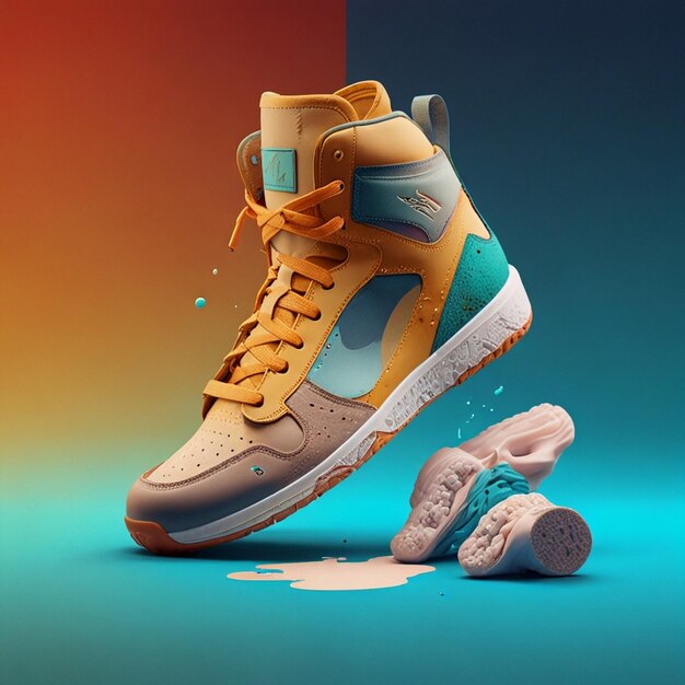 illustration of sport sneaker shoes banner created with generative Ai creative ad