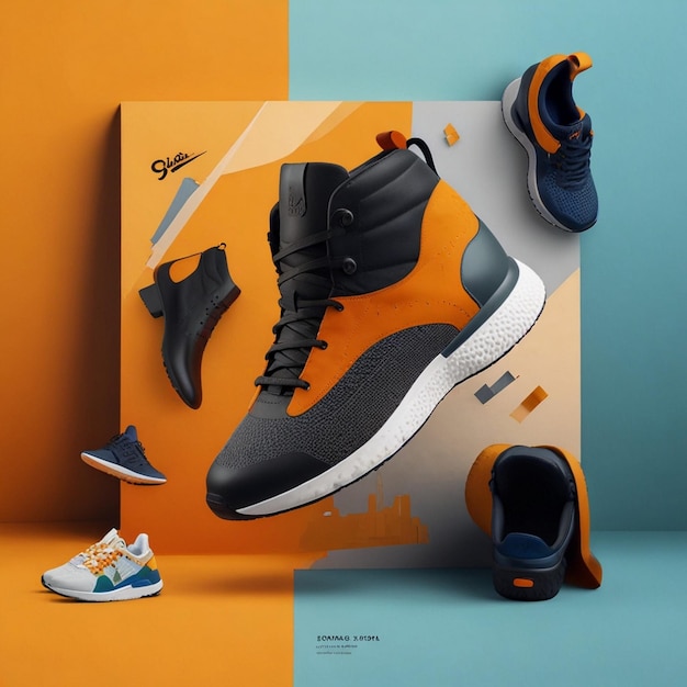 illustration of sport sneaker shoes banner created with generative Ai creative ad