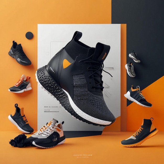 illustration of sport sneaker shoes banner created with generative Ai creative ad