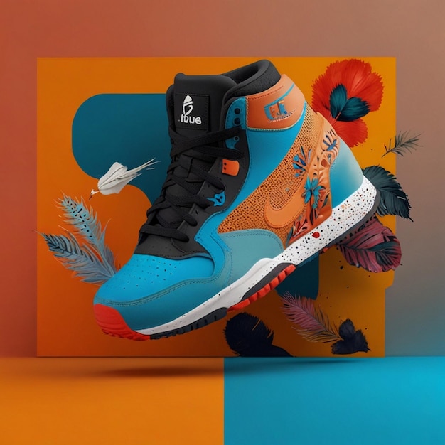 illustration of sport sneaker shoes banner created with generative Ai creative ad