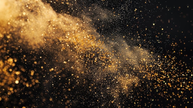 Illustration sprinkle gold dust glitters isolated on a black background AI generated image