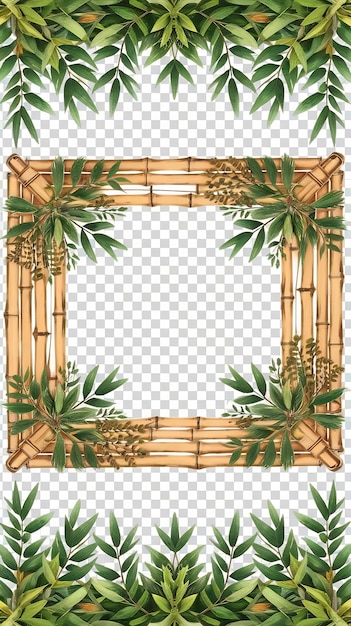 Photo illustration of square bamboo frame isolated on transparent background