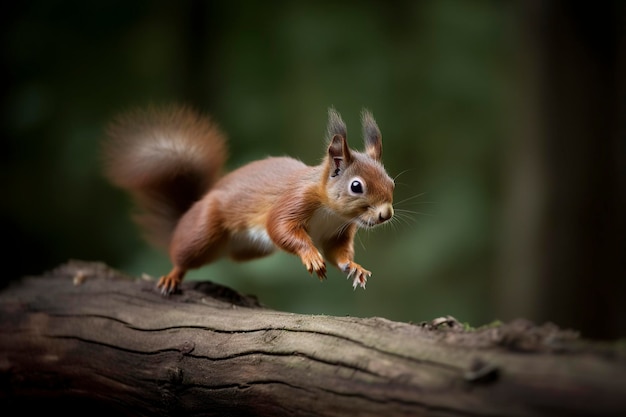 illustration squirrel jumping in the forest ai generative