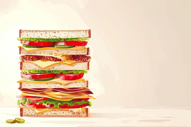 Illustration of Stacked Sandwich with Various Fillings