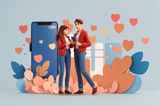 illustration of standing men and women next to a smartphone Mobile dating app online dating matchmaking flat design Can be used for landing pages templates UI web