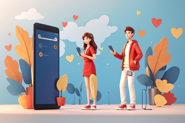 illustration of standing men and women next to a smartphone Mobile dating app online dating matchmaking flat design Can be used for landing pages templates UI web