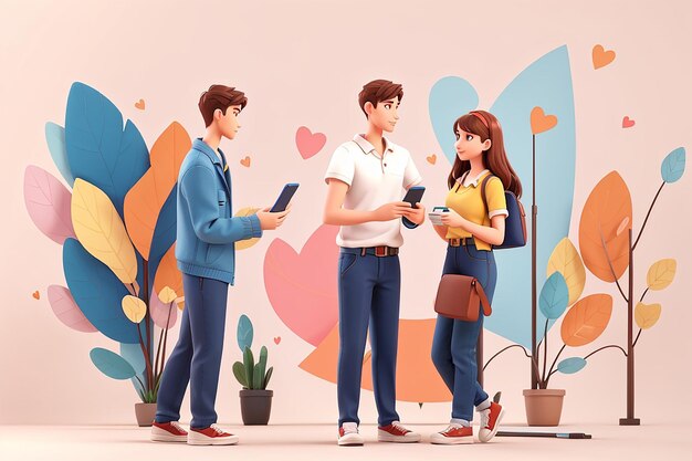 illustration of standing men and women next to a smartphone Mobile dating app online dating matchmaking flat design Can be used for landing pages templates UI web