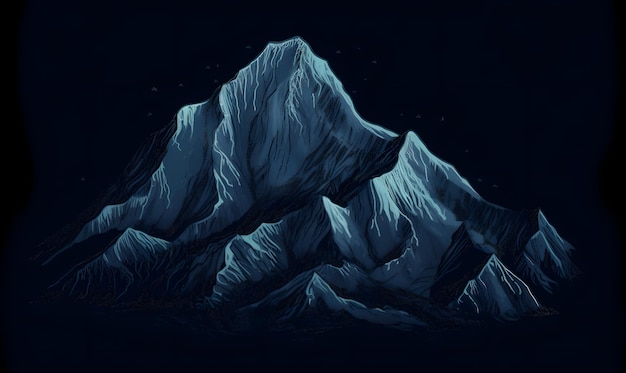 Illustration of stars and white mountains on black background