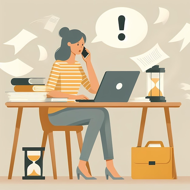 Illustration of a stressed office worker in modern flat design