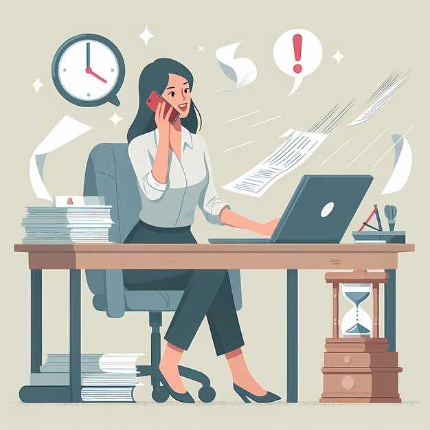 Illustration of a stressed office worker in modern flat design