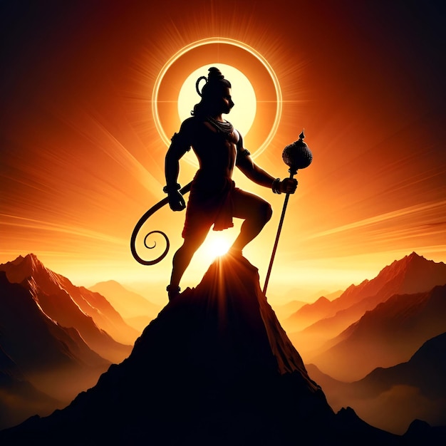 Illustration of a strong hanuman silhouette for hanuman jayanti