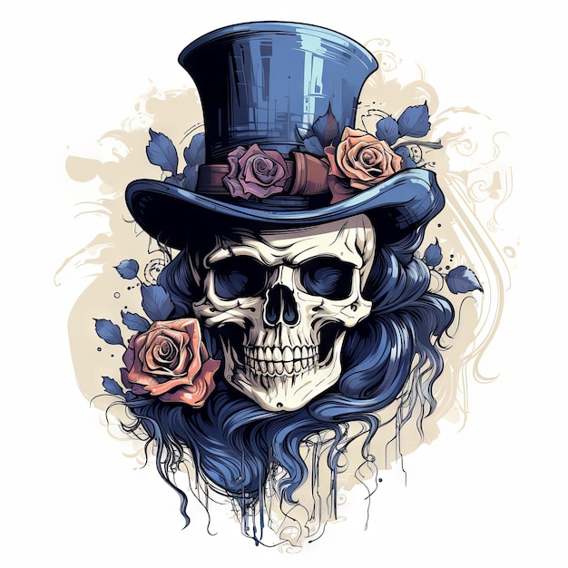 Illustration of a styled skull art tattoo design