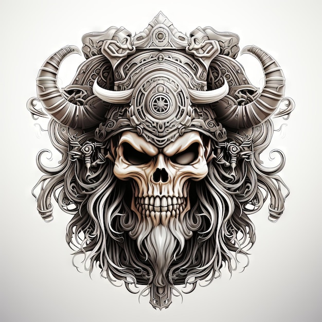 Illustration of a styled skull art tattoo design