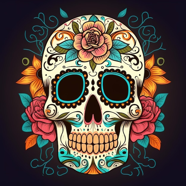 Illustration of sugar skull isolated for the day of the dead Generative ai