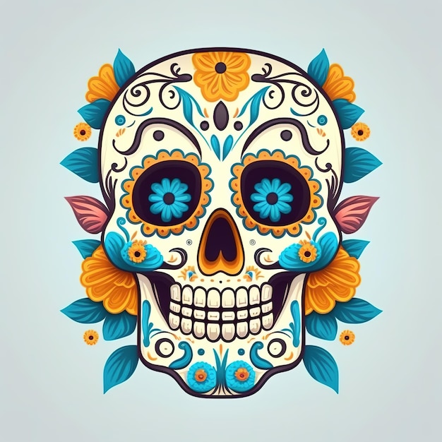 Illustration of sugar skull isolated for the day of the dead Generative ai