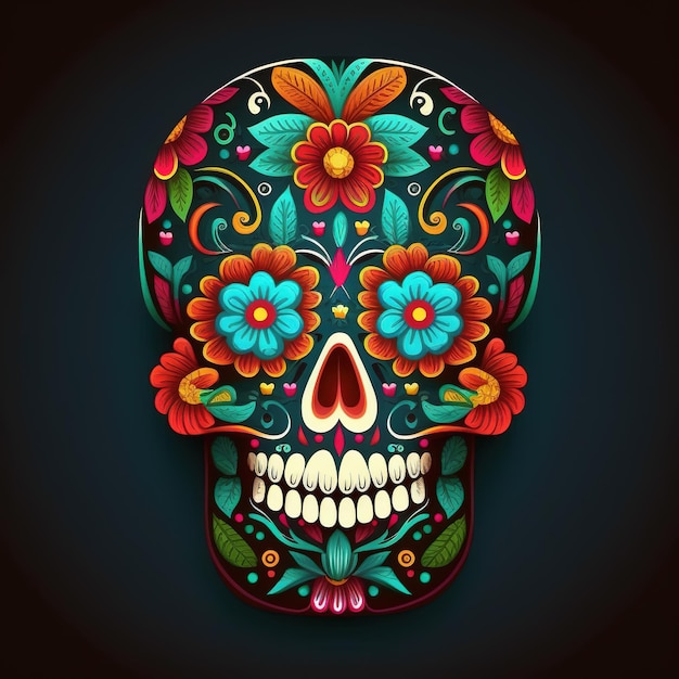 Illustration of sugar skull isolated for the day of the dead Generative ai