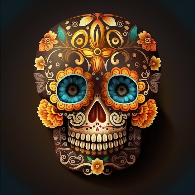 Illustration of sugar skull isolated for the day of the dead Generative ai