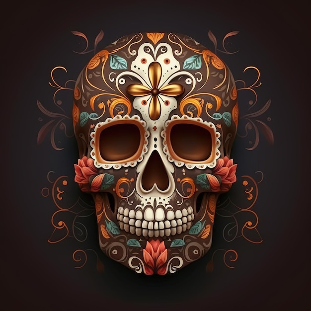 Illustration of sugar skull isolated for the day of the dead Generative ai