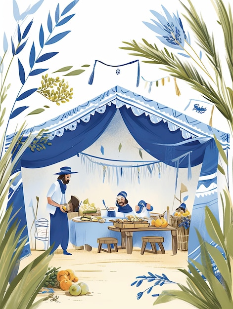 illustration Sukkot in blue