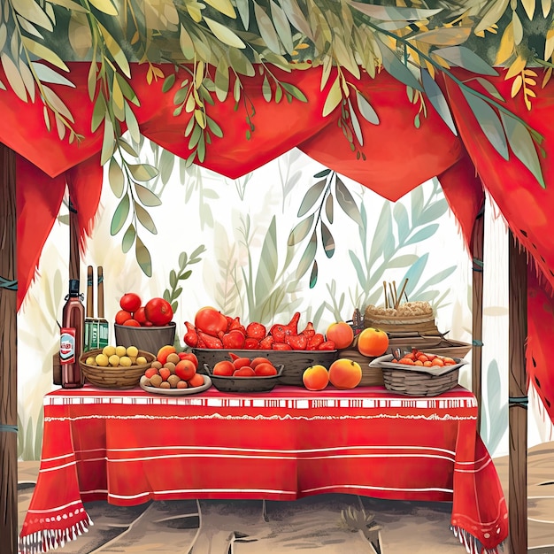 illustration Sukkot in red