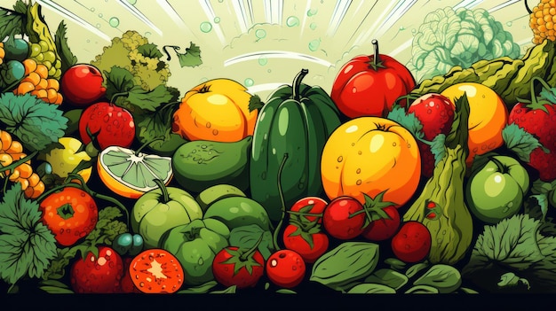 illustration of summer fruits and vegetables background