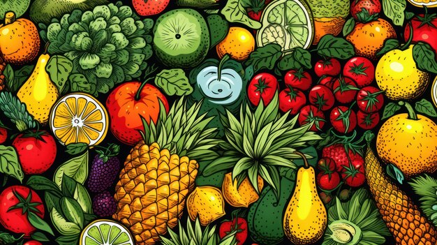 illustration of summer fruits and vegetables background