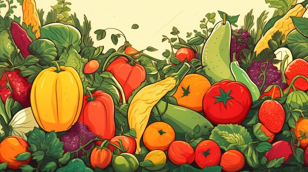 illustration of summer fruits and vegetables background