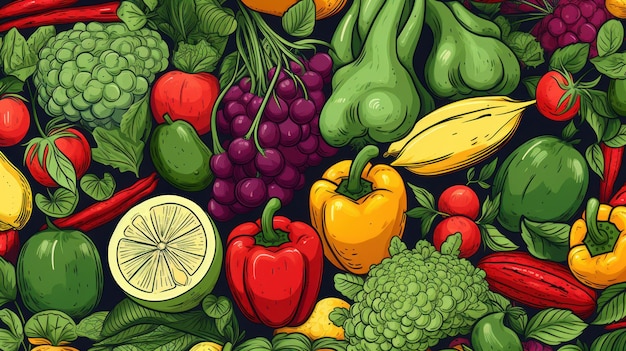 illustration of summer fruits and vegetables background