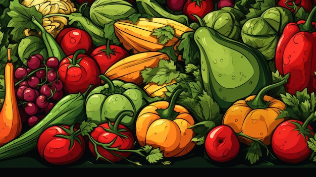 illustration of summer fruits and vegetables background