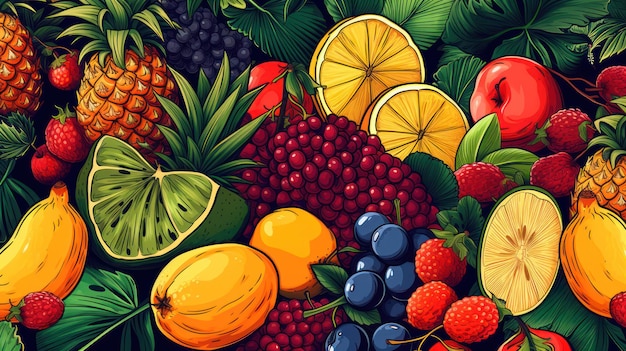 illustration of summer fruits and vegetables background