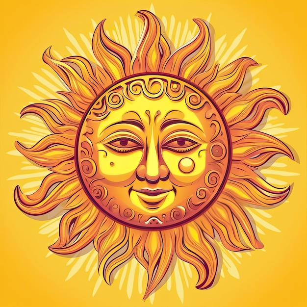 Illustration of a sun with face on a colored background Generative AI