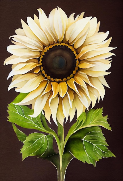 Illustration of Sunflower in Watercolor Painting Style