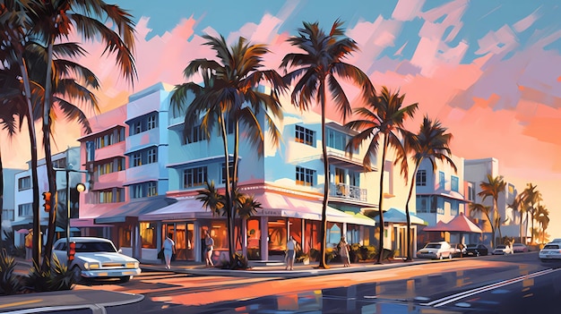 Illustration of a sunny day in an American resort town