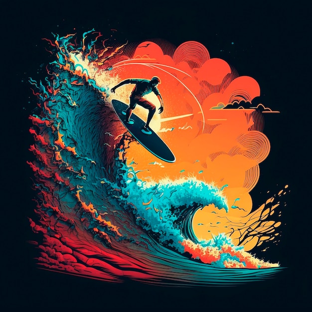 Illustration of a surfer on the waves