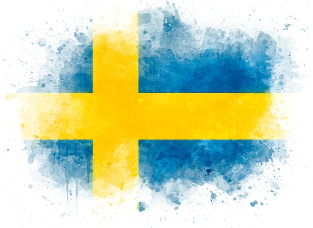 Photo illustration of sweden flag, watercolor flag on white paper