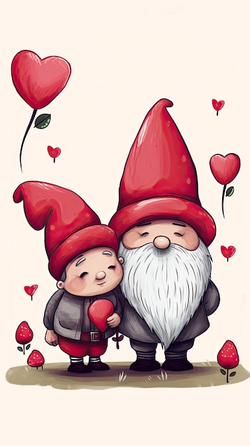 Photo illustration of sweet gnomes for valentine day