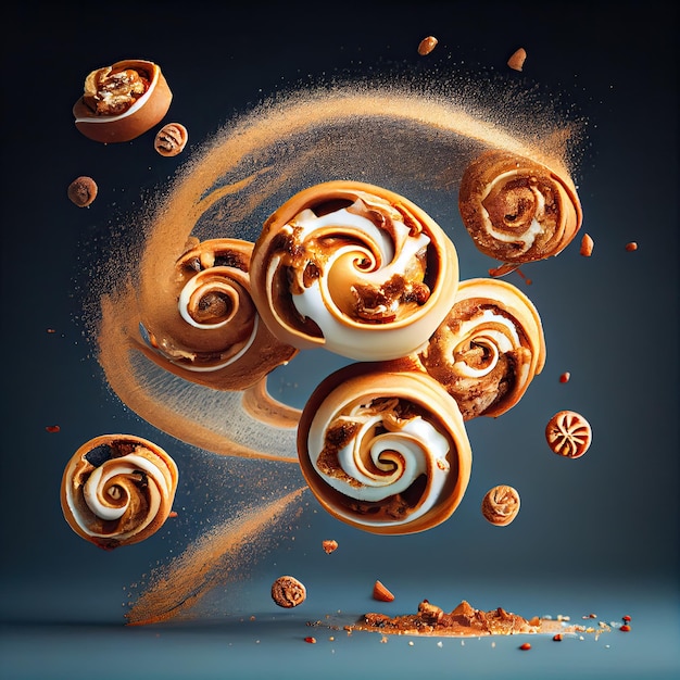 An illustration of a swirl of cinnamon rolls