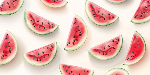 An illustration of tasty watermelons as a seamless pattern on plain soft peach color backdrop for background or printing purpose Generative AI