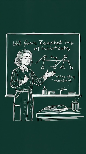 Photo an illustration of a teacher explaining a concept on the blackboard